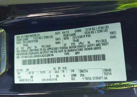 2013 Ford Escape Titanium from USA, damaged, VIN 1FMCU0J95DUD32816